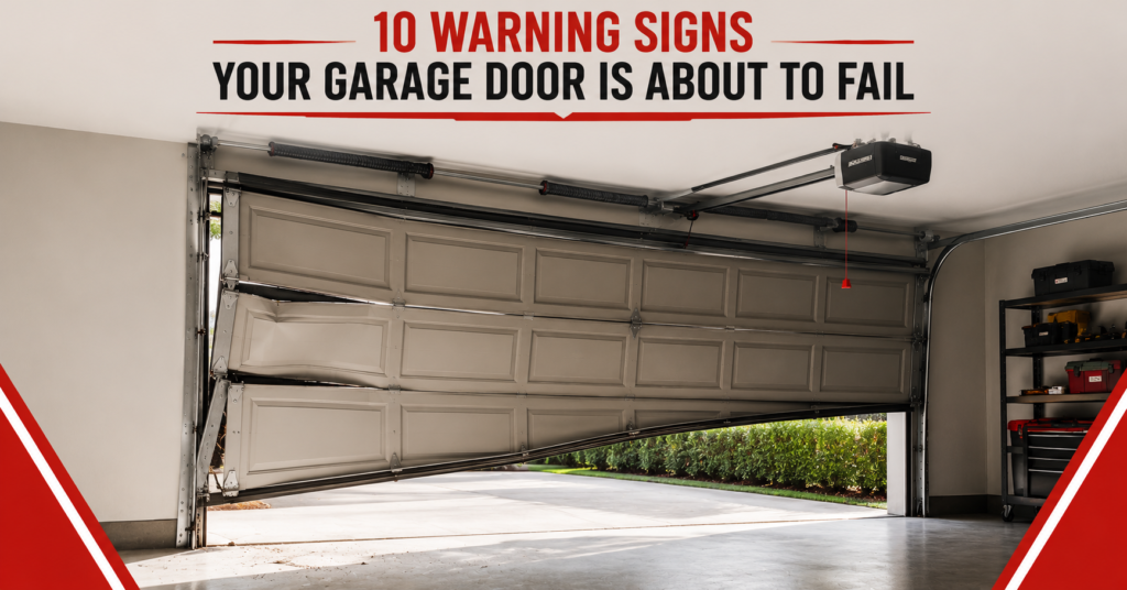 Technician inspecting a garage door showing early signs of failure