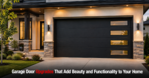 Garage door upgrade featuring window inserts and modern hardware